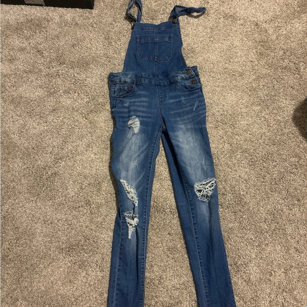 Wax Jean Blue Distressed Denim Overalls